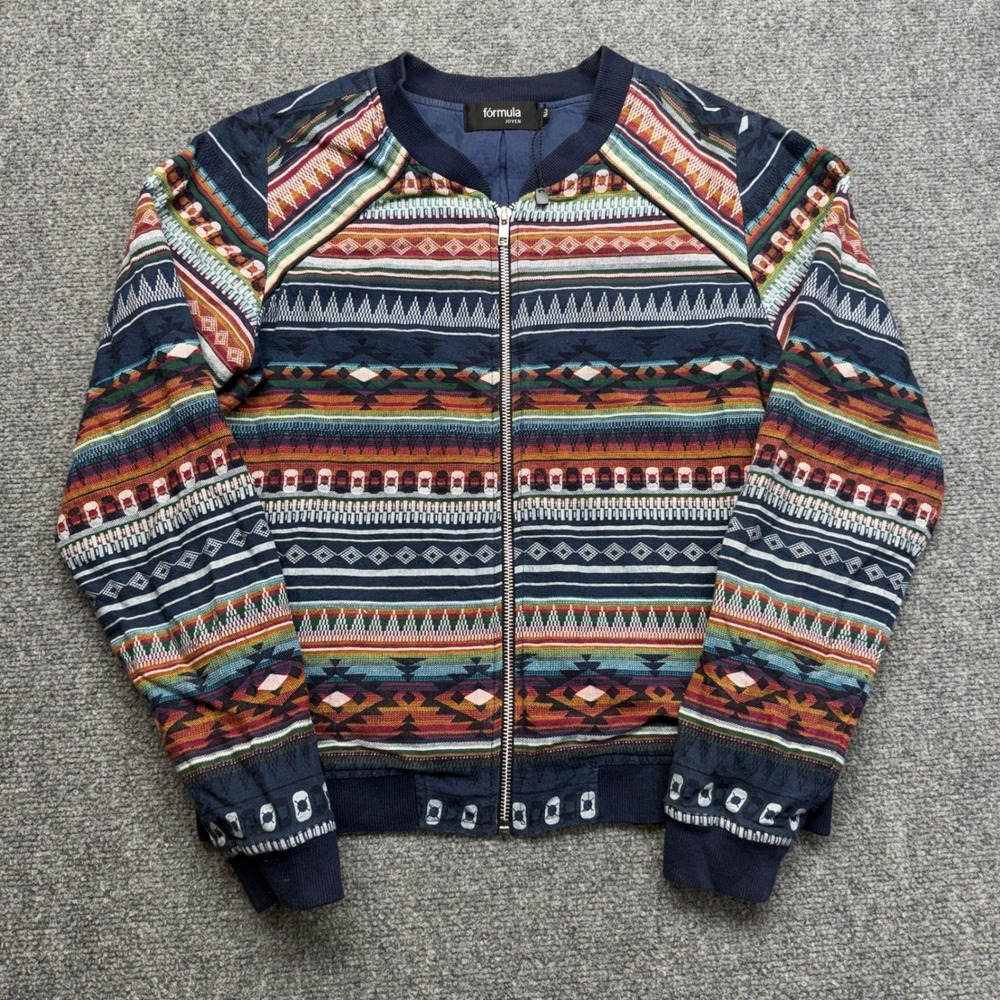 Formula Joven Womens Southwestern Geometric Bomber Jacket Navy Multi Size 40